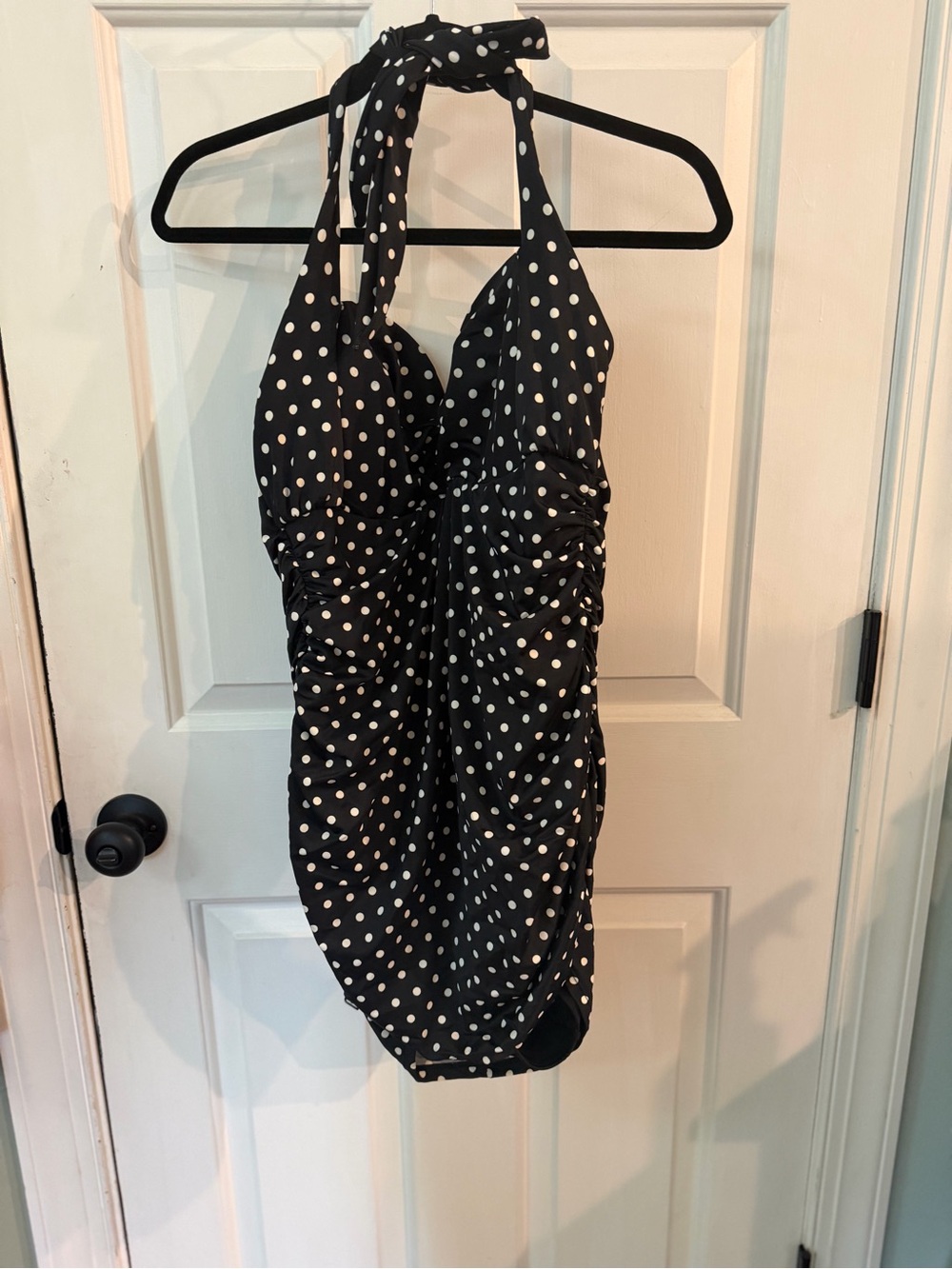 Lane Bryant Black and White Polka Dot Halter One-Piece Swimsuit